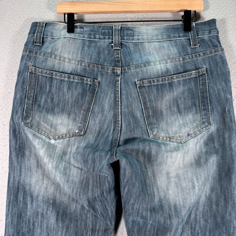 PD&C Slim Straight Jeans Mens 34x30 Blue Medium Wash Classic Distressed Denim - Picture 9 of 16